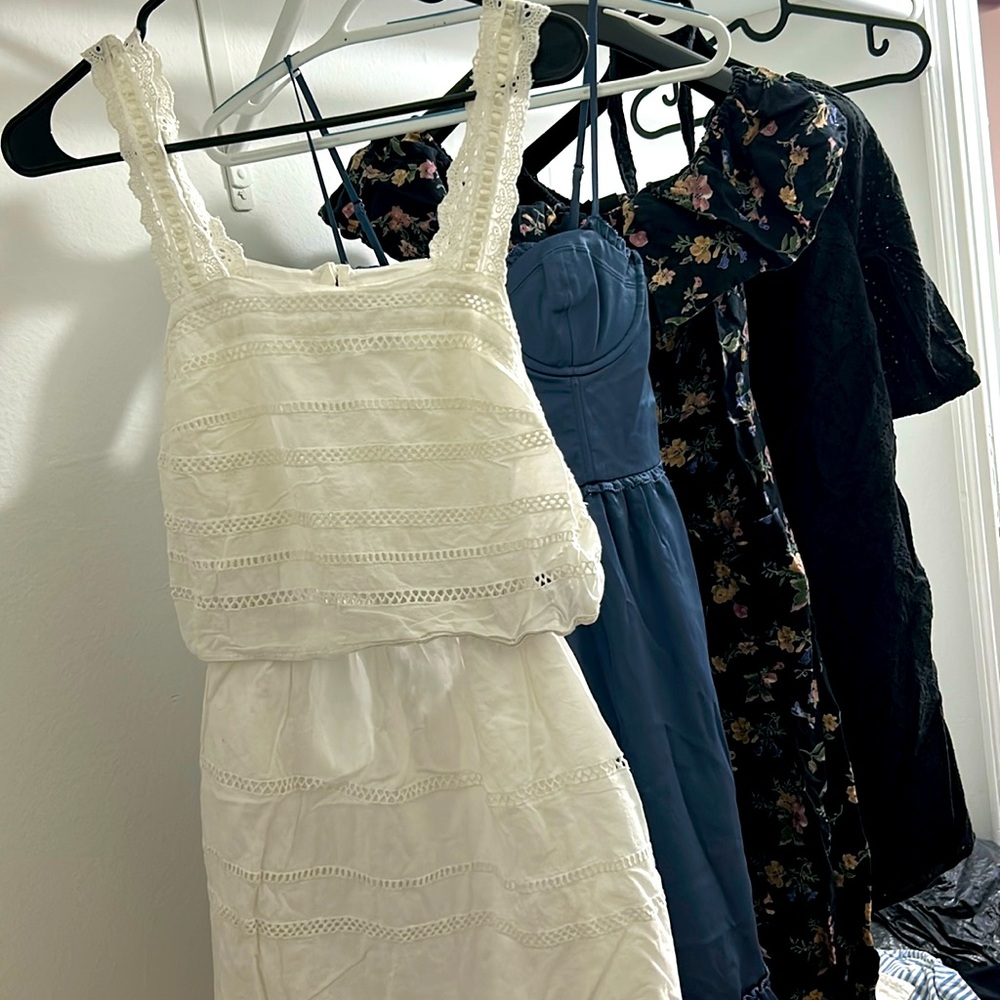 4 dresses for $18. Fit Size 0-2. Brands include top shop ,AF and gap